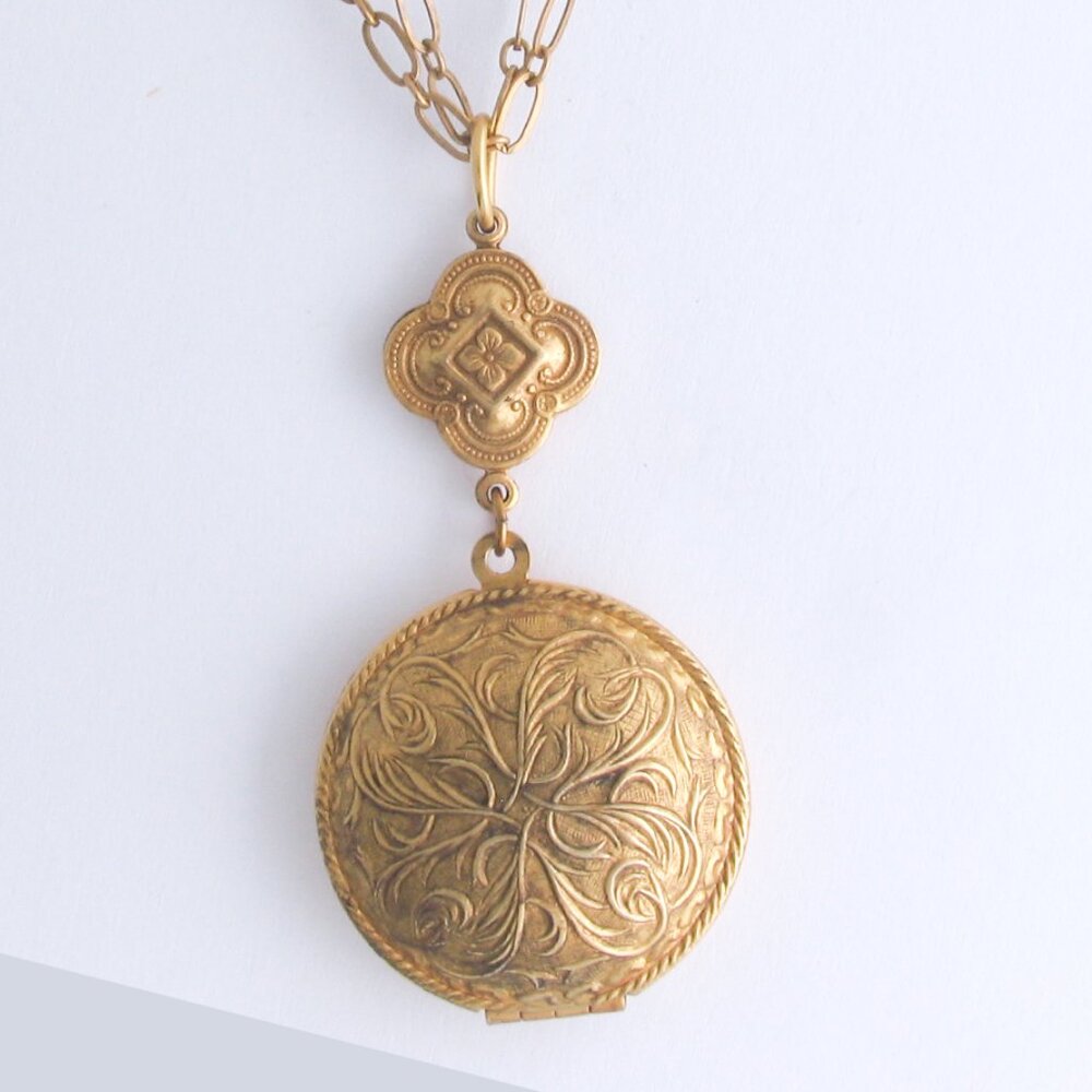 Multi Strand Gold Plated Round Locket- one of a kind